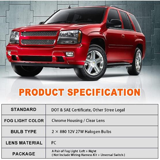 Nixon Offroad Fog Lights for Chevy Trailblazer 2002-2009 for Isuzu Ascender 2003-2008 Fog Lamp Set Driving Fog Light Assembly Replacement 1 Pair