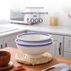 8-inch Korean Style Ceramic Noodle Bowl with Blue Line