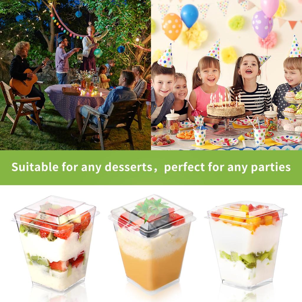 50 Pack Plastic Dessert Cups with Lids, Yogurt Cup with Lids for Party, Dessert Shooter Cups for Pudding, Fruit and Ice Cream