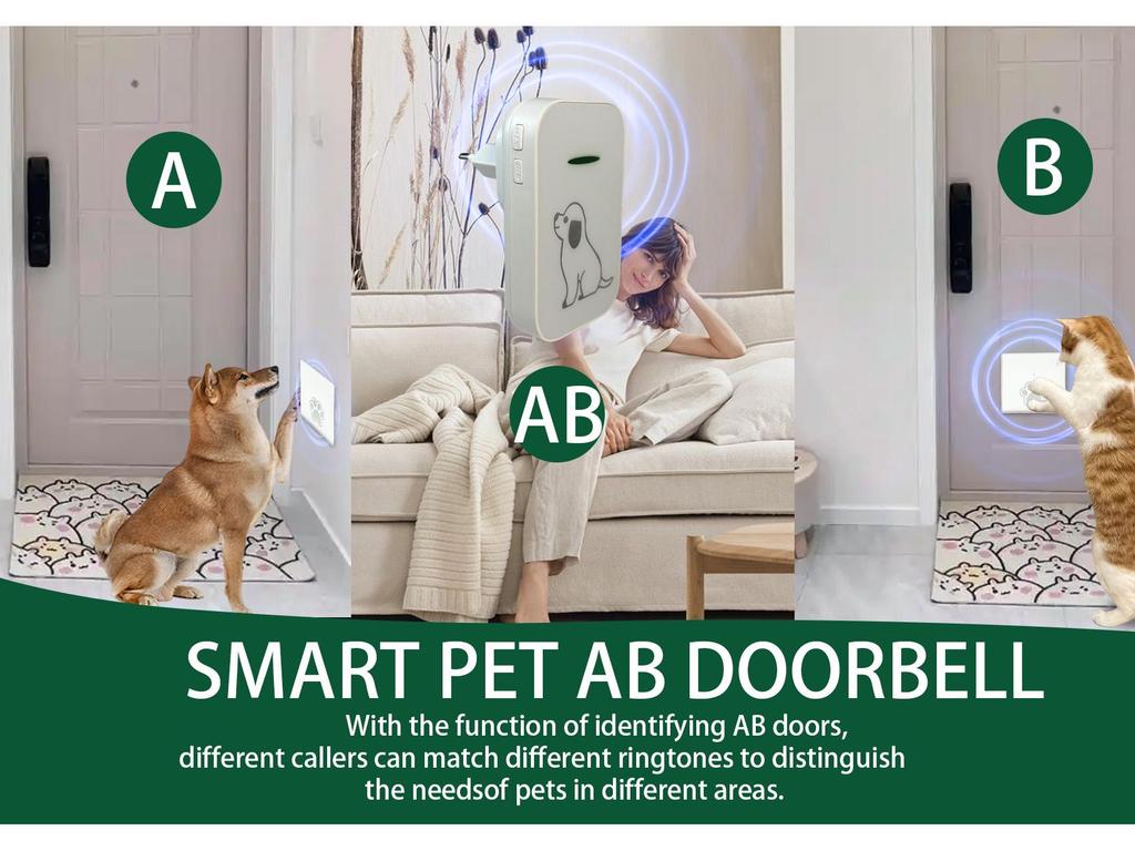 Chenji Self-Powered Wireless Pet Doorbell - Waterproof Puppy Entry Chime