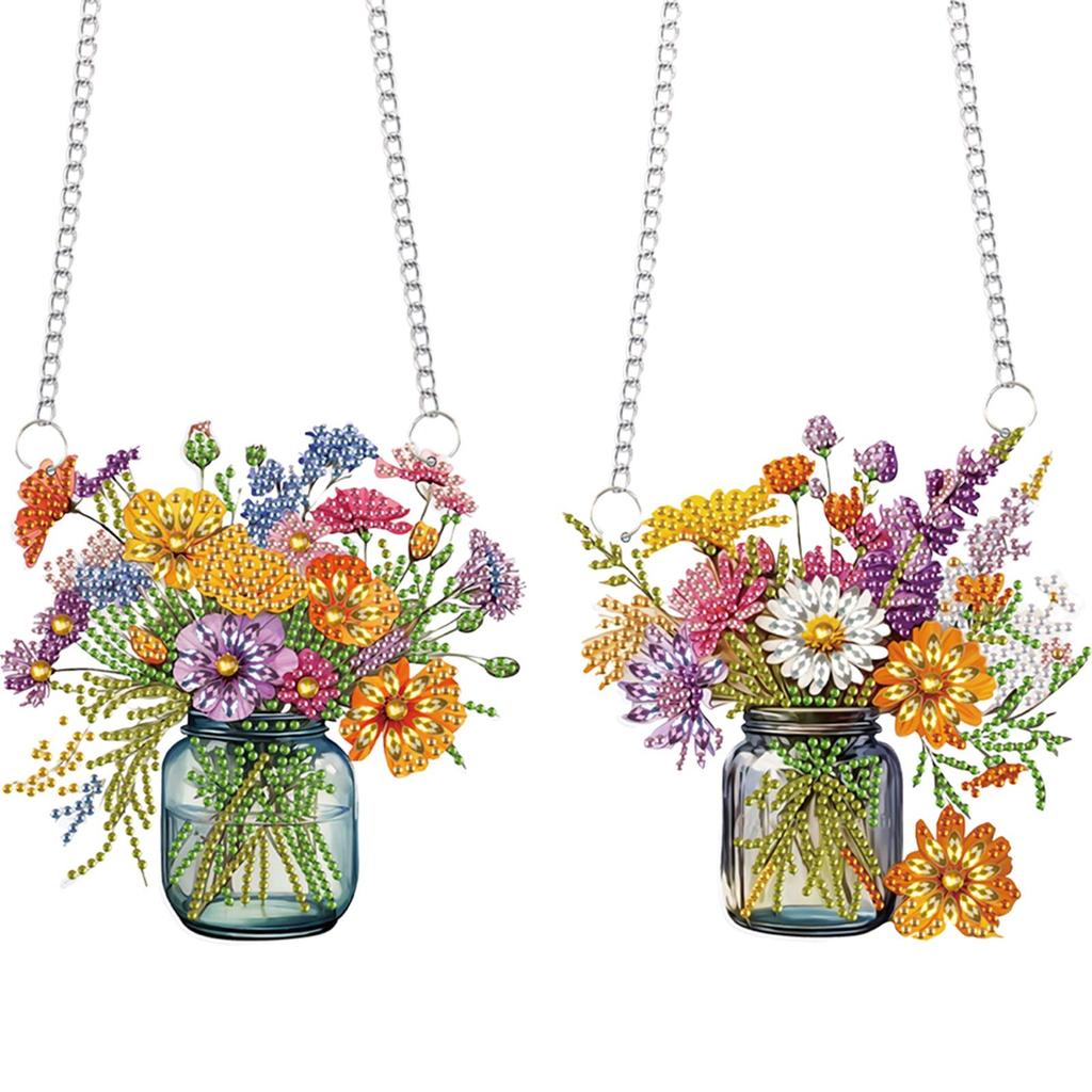 2 Stück 2D Flaches DIY Diamantmalerei Set Strassstein Diamantkunst Fensteranhänger Diamantkunst Anhänger DIY Heimdeko Hängender Charme