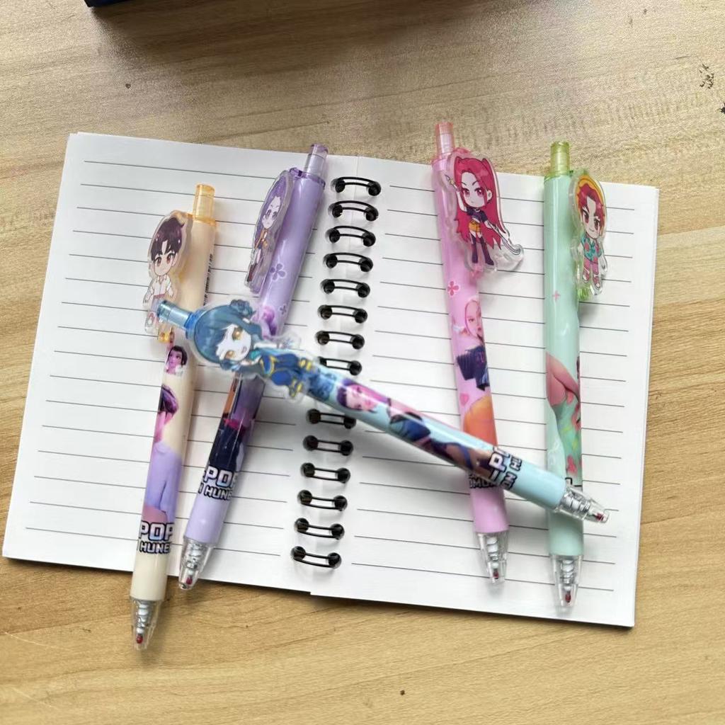 24pcs Black KPop Devil Hunter Student Pen, Exam Drawing Set, Anime Cartoon Characters, Stationery, School Supplies Gifts