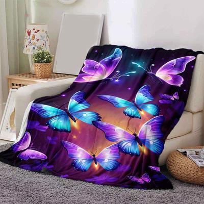 1pc Butterfly Printing Lightweight Flannel Blanket, Comfortable and Warm Blanket, for Camping Sofa Bed and Couch Office, Gift