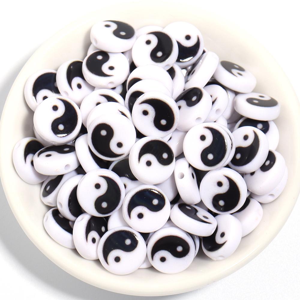 50-100pcs7 11mm Yin Yang Acrylic Beads for Jewelry Making Tai Chi Loose Spacer Beads DIY Bracelet Ncklace Accessories Wholesal