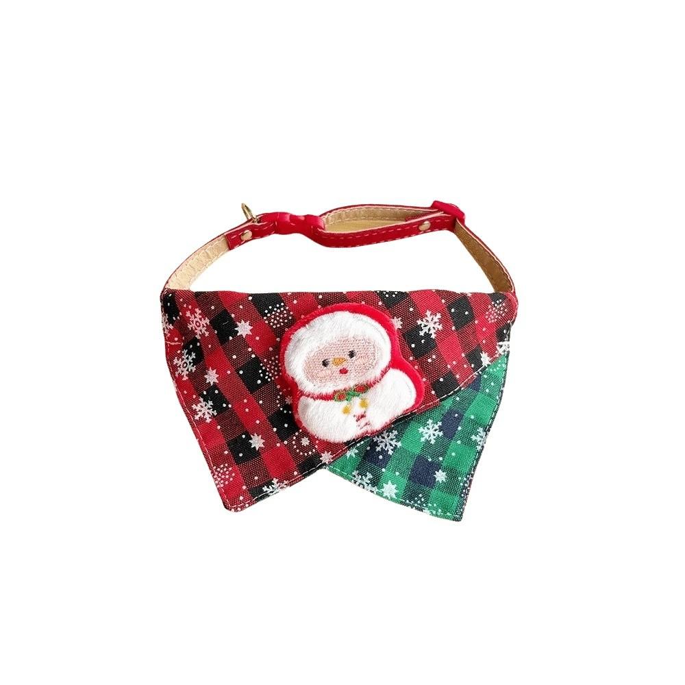 Checkered Pattern Christmas Pet Collar Soft Cloth Santa Claus Bib  Winter Gathering