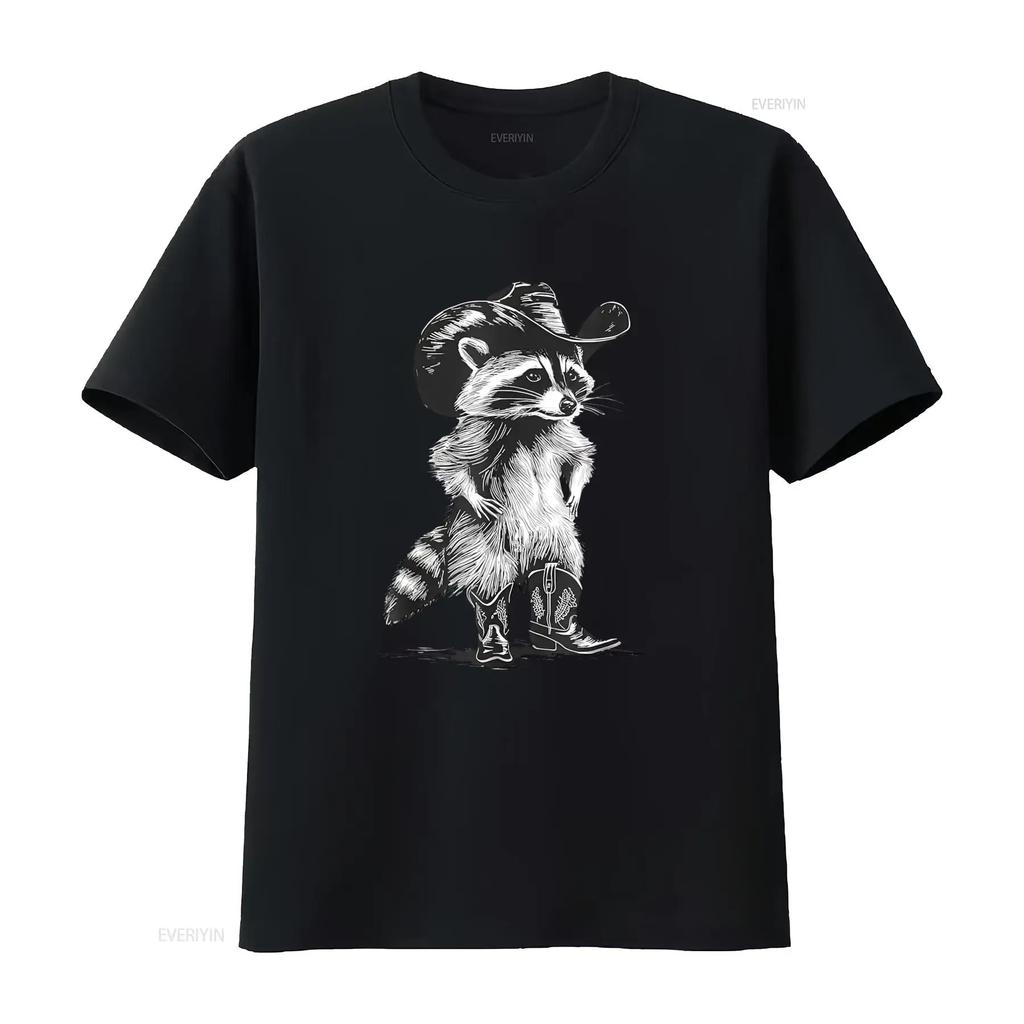 Racoon Cowboy Funny Meme T Shirt Unique Design for Western Fashion Lovers Vintage Washed Streetwear Fashion Stretched Homme