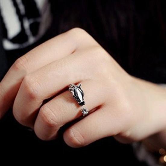 Women Fashion Horse Head Rhinestone Opening Finger Ring for Party Club