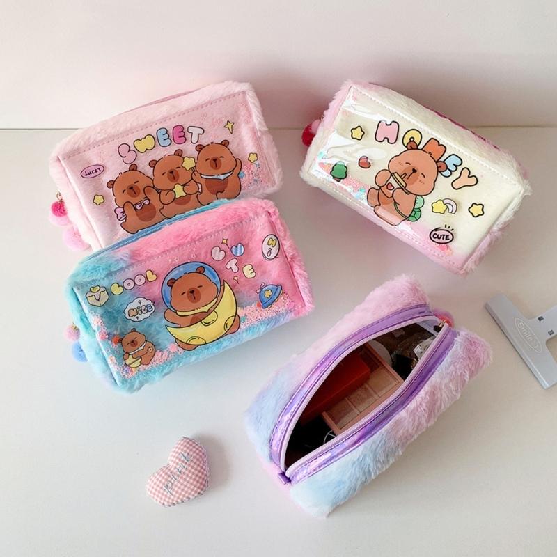 Plush Animal Pencil Case Large Capacity Pencil Pouches Zippered Closure Pen Organiser Bag For Office School Supplies