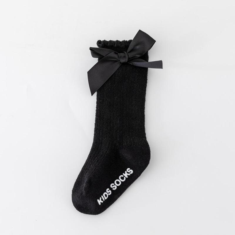 Chaussettes hautes en coton antidérapant pour nouveau-né avec nœud et rayures