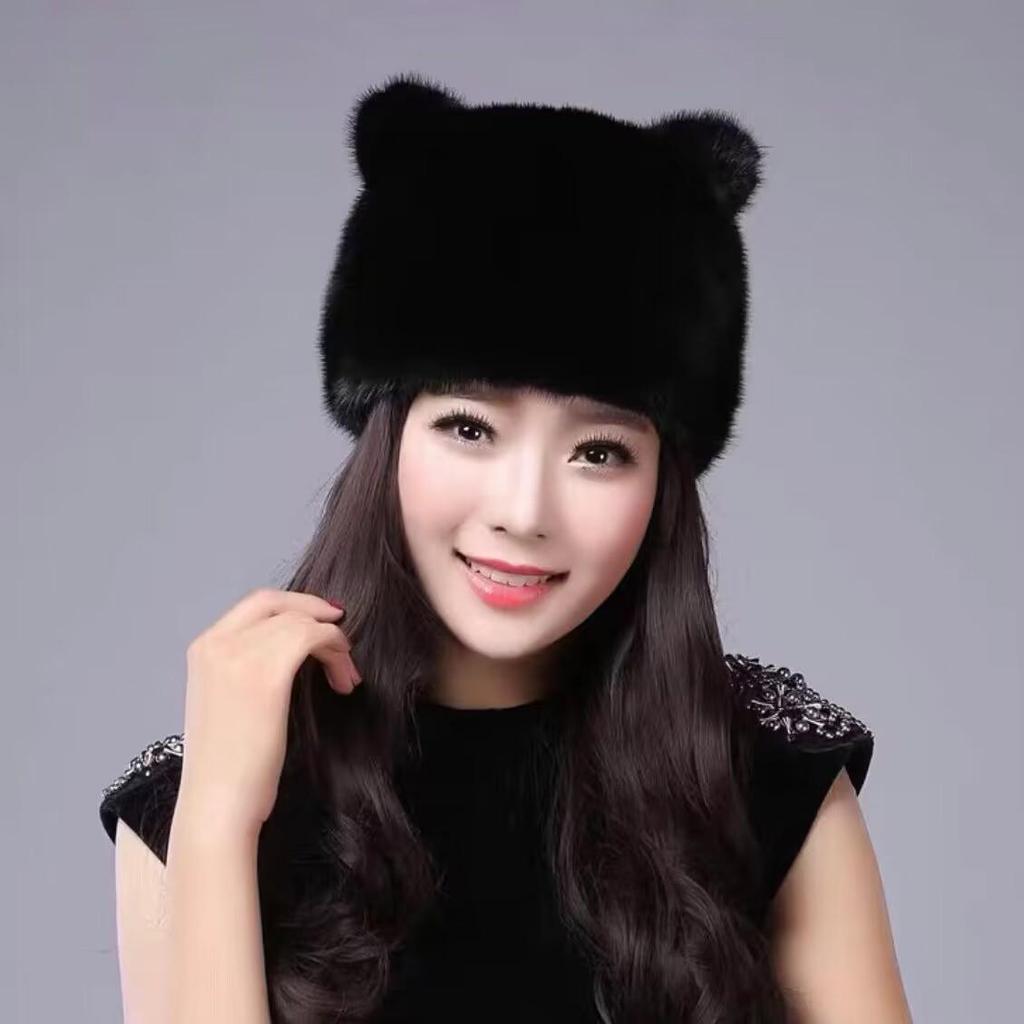 2023 Korean Style Waterproof Mink Bear Hat with Cat Ears - Warm Spring/Autumn Fashion for Women