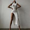 Fashionable Women's Slim Fit Long Dress Sleeveless Round Neck Split Knee Length Cross-Border Elegant Gown Empire Waist