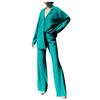 Women's 2 Piece Casual Outfits Long Sleeve Button Down Shirt High Waist Long Pants Loungewear Streetwear