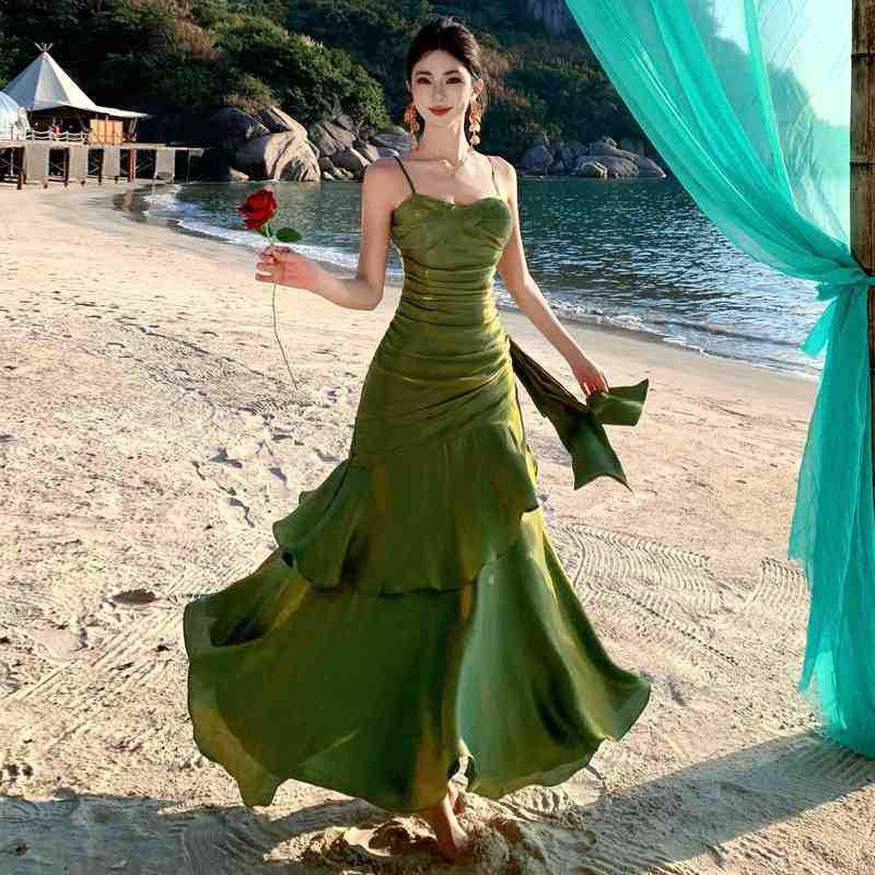 Sanya Seaside Vacation Ruffle Spaghetti Strap Mermaid Dress