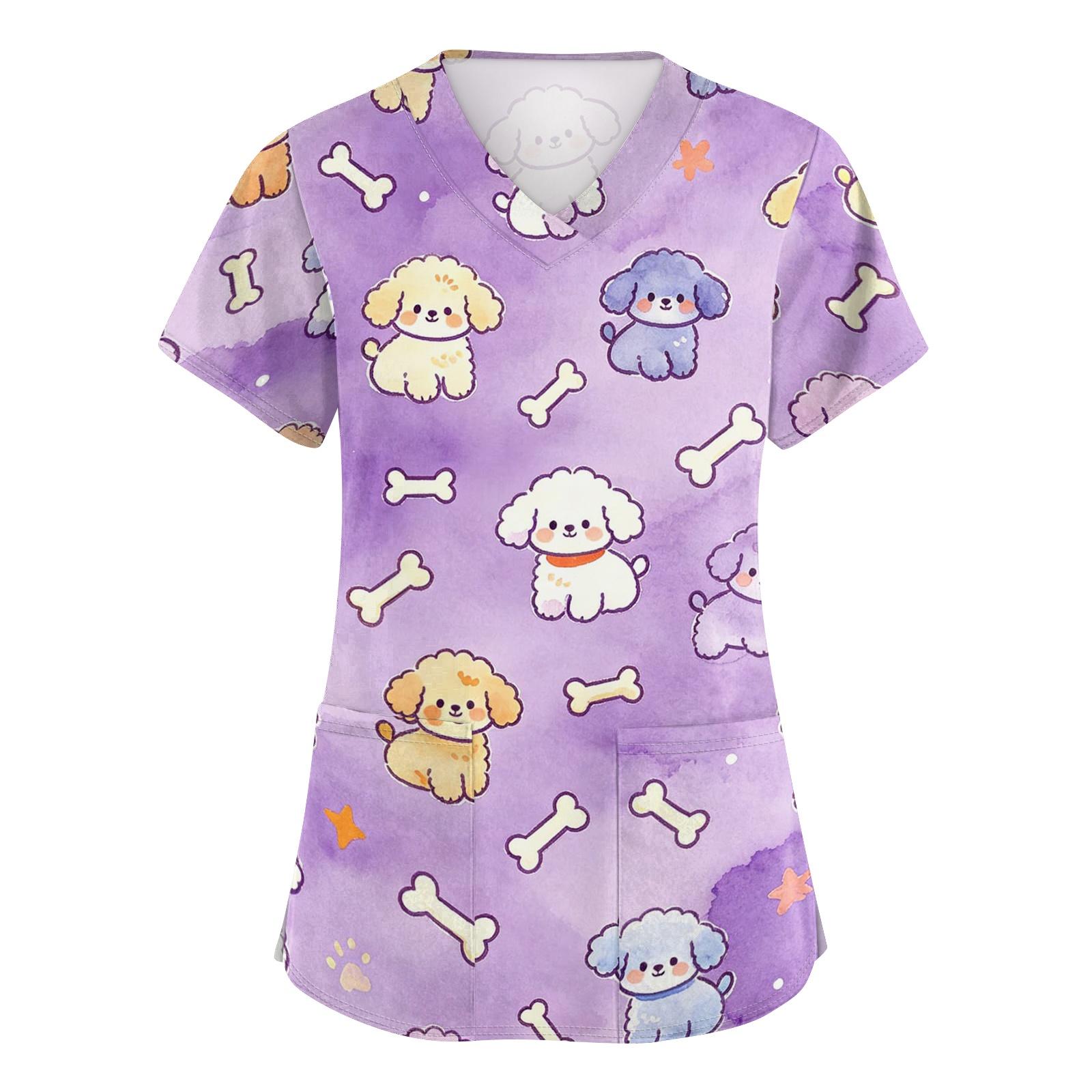 

Women s V Neck Short Sleeve Work Top with Pockets Animal Print Medical Scrub Shirt for Healthcare Professionals Comfortable Fit XXXL