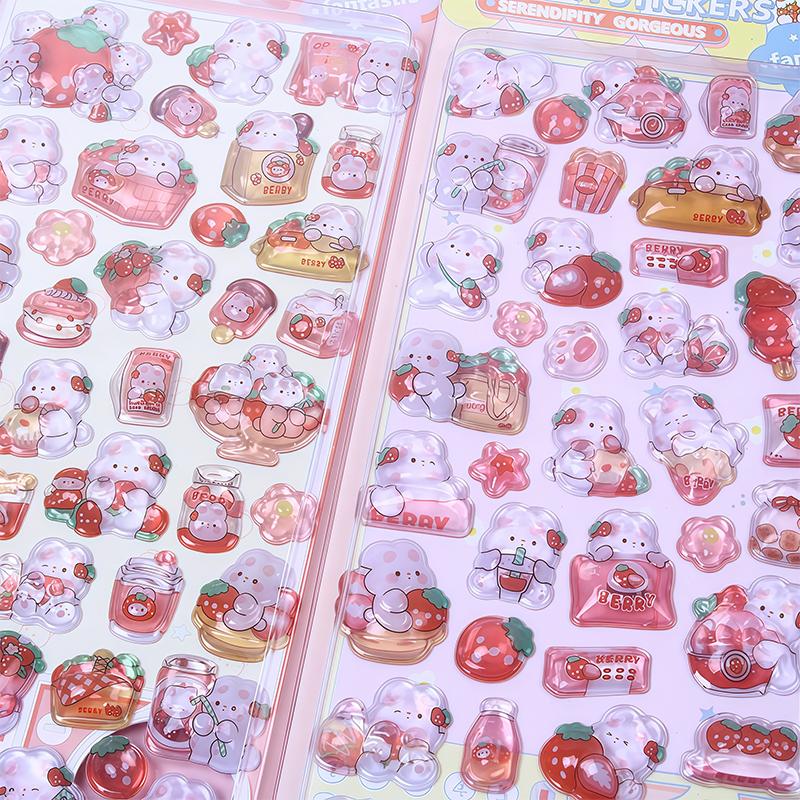 Cartoon 3D Rabbit Bonbon Drop Stickers Cute Diy Mini Kawaii Puffy Stickers Scrapbook Laptop Phone Case Crystal Stickers