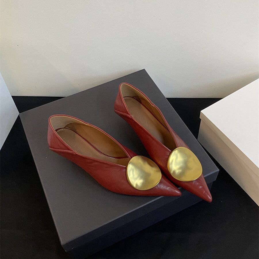 

Французский! Золотая остроносая металлическая пряжка туфли-лодочки женские летние два способа носки с открытым вырезом средний каблук маленькие кожаные туфли зарубежный стиль универсальная мода 34 бордовый