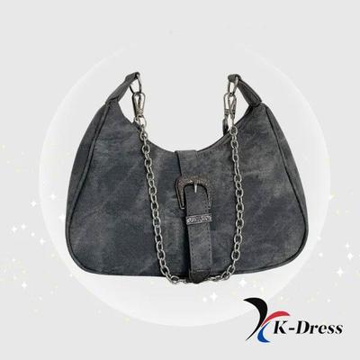 Borsa a Spalla Vintage con Catena e Lavaggio Stone