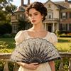 Lightweight Folding Fan Vintage Carved Plastic Ribs Hand Held Portable Chinese Style Summer Cooling Wedding Dance Party Performance Props Handheld