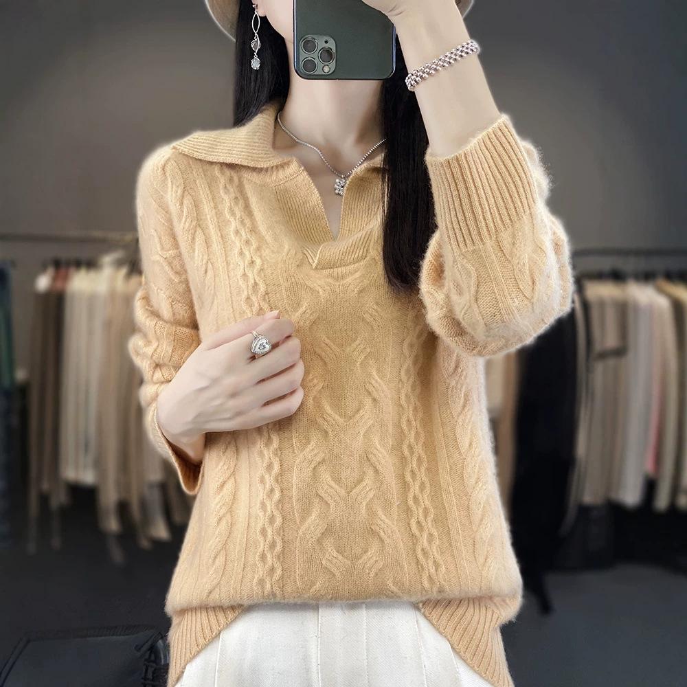 Seven-Stitch Thick Cable Knit Wool Sweater - Warm 3D Design for Autumn/Winter
