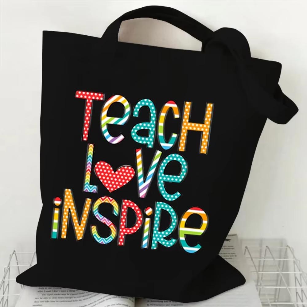 Teacher's Day Gift Teacher Print Canvas Tote Bag Women Handbag Colored Letters Teacher Canvas Tote Bag Floral Shoulder Bag