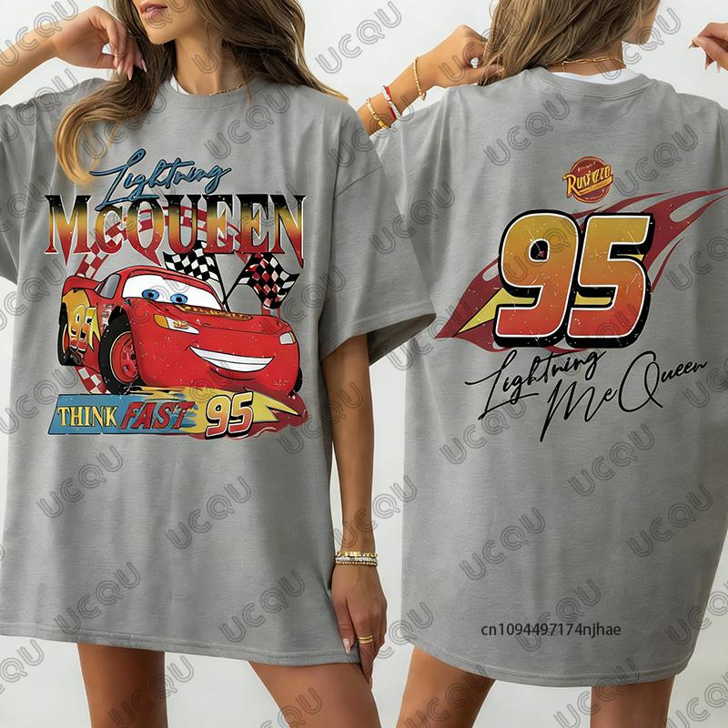 T-shirt in Cotone con Stampa di Auto d'Epoca e Saetta McQueen per Donna, Manica Corta Estiva, Magliette Casual Oversize, Top per Coppie