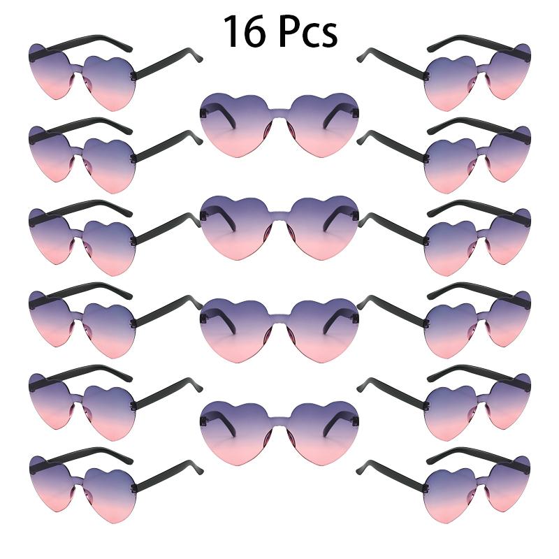 16 Pcs Per Set Rimless Heart Shaped Sunglasses Women New Cute Fashion Beach Holiday Shades Trendy Multi-color Rave Sun Glasses