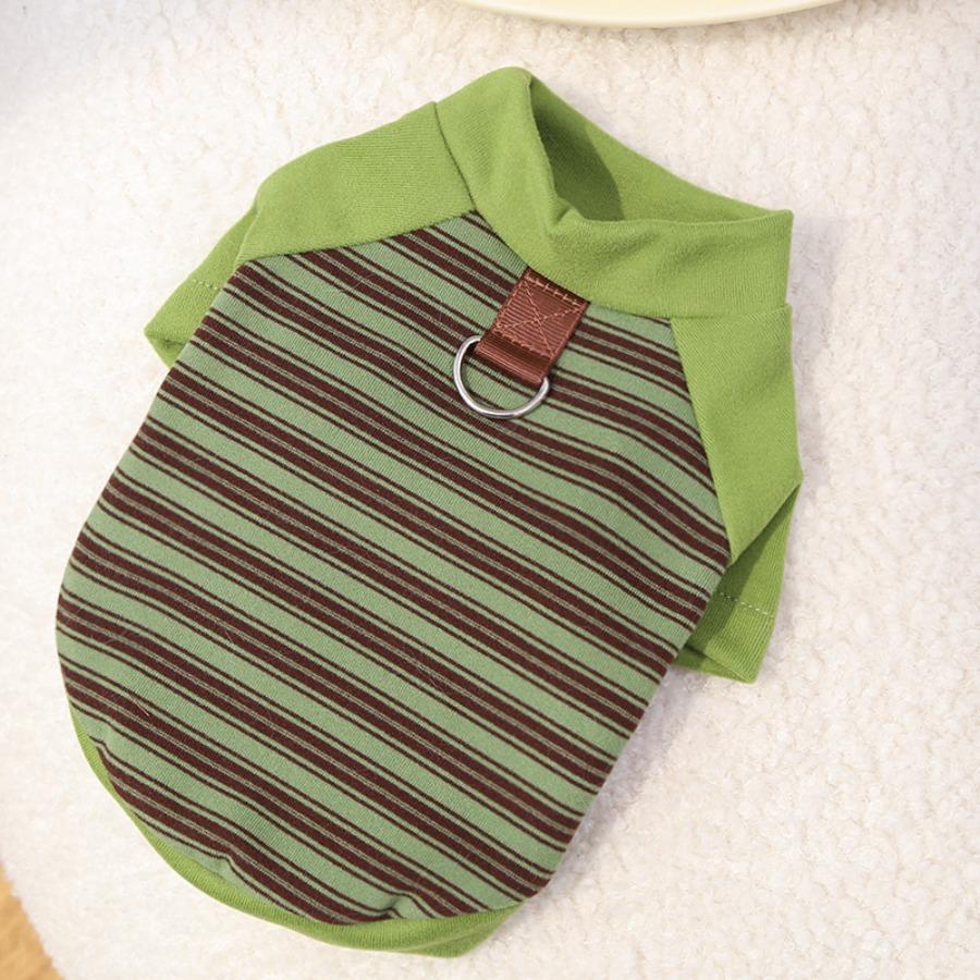 Autumn Winter Pet Clothes Dog Cat Striped Base Layer Shirt Warm Outfit with Leash Ring for Small Dogs Teddy Bichon