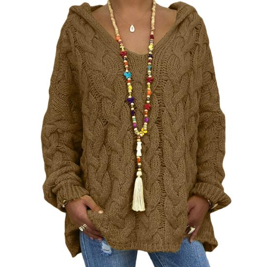 Knitted Hoodie Hooded Coldproof Thick Autumn Winter Solid Color Loose Sweater Jumper Female Clothing