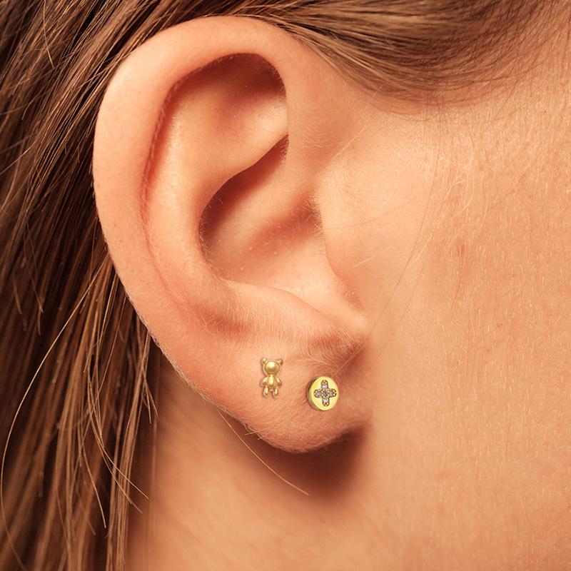 S925 Sterling Silver Fun Cute Alien Bear Earrings Piercing Thread Piercing Ear Bone Stud Earrings Trinkets