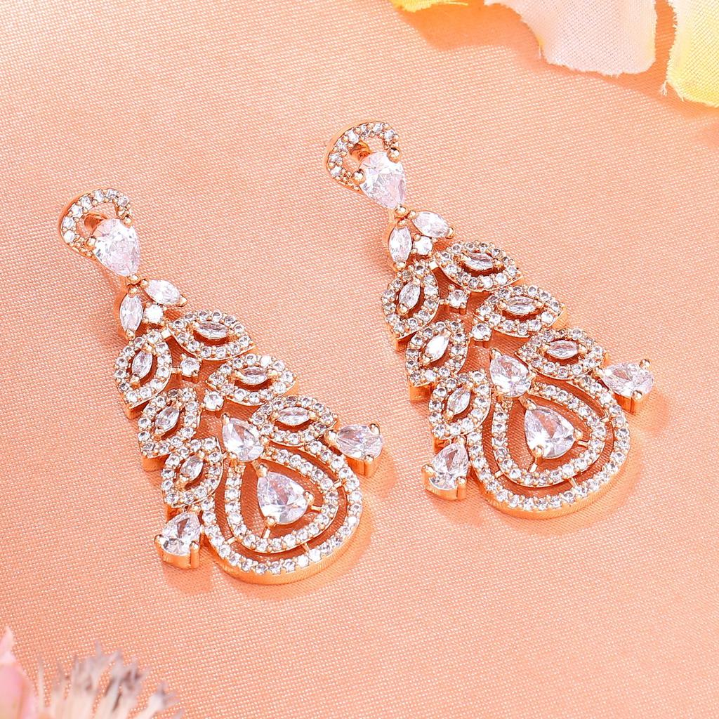 Charming Estele Rose Gold Plated CZ Drop Earrings for Women