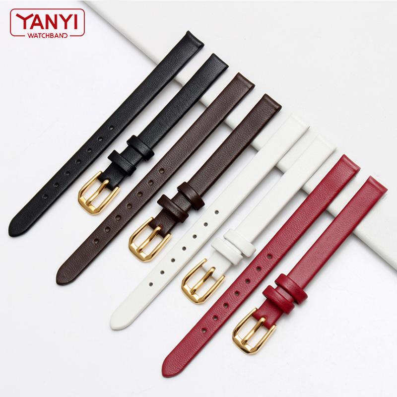 Genuine Leather Watch Bracelet Womens Fashion Watchband Wristwatches Mini Band 6mm 8mm 10mm 12mm Red White Color Small Strap