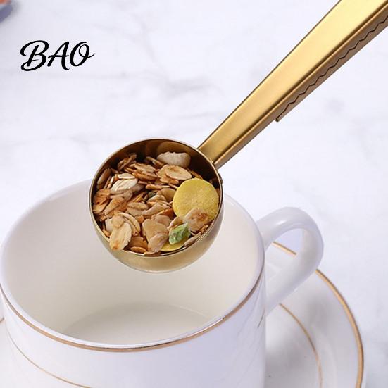 Dual-purpose Spoon And Bag Clip 2 in 1 Clip, Stainless Steel Measuring Seamless Scoop Clamp Scoop, Multifunctional Powder Sealer for Milk Coffee,