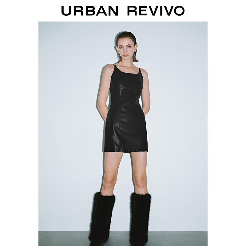 

UR Women s Retro PU Back Zipper Spaghetti Strap Dress L