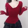 Korean Dongdaemun Slim V-Neck Long Sleeve T-Shirt - Versatile & Elegant Design