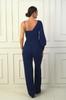 Women's Single Sleeve Stoned Rope Strap Low-Cut Crepe Jumpsuit