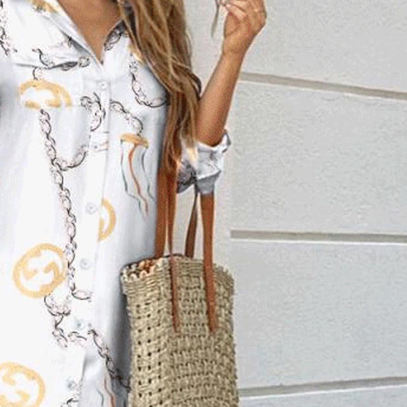 2025 European & American Women's Spring/Summer Fashion Print Maxi Shirt Dress