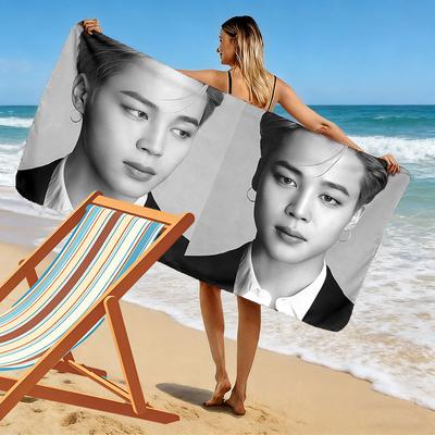 Park Jimin Print Beach Towel, Large Soft Quick Dry Towel for Beach Camping Swimming