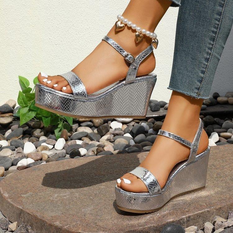 Women's Plus Size Gold High Heel Sandals, Sexy Platform Stage Shoes, Ankle Strap Open Toe Heeled Sandals for Women