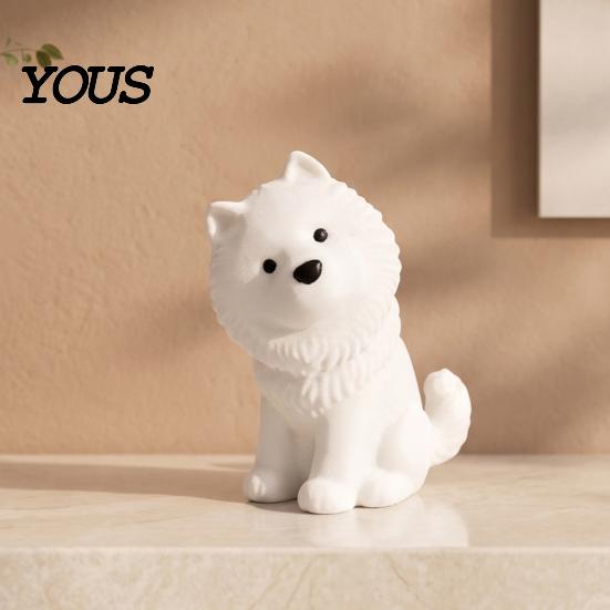 Realistic Dog Art Piece Cute Sitting Samoyed Figurine, 3D Printed Smiling Puppy Statue, Healing Gift for Owners Animal Desktop Ornament Home