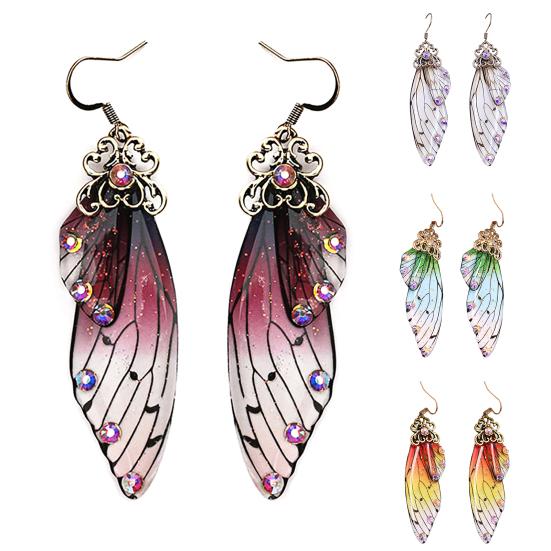 Colorful Butterflies Wing Shape Drop Earrings Women Simulation Rhinestone Dangle Hook Earrings Jewelry Accessory