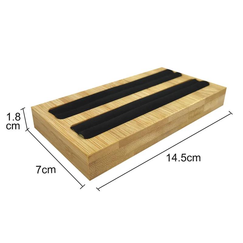 Velvet Square Ring Tray With Bamboo Wood Base 2 Slots Ring And Accessory Display Stand Earrings Jewelry Storage Rack 14.5*7CM