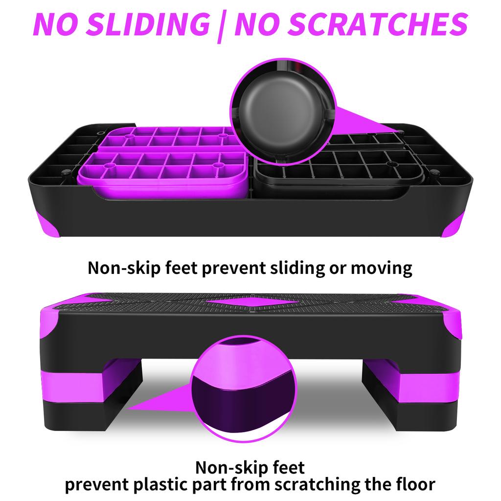 Aerobic Exercise Step Adjustable Stepper Platform for Step Up, 68.5cm/27" Step Deck with 10cm/4",15cm/6",20cm/8" Adjustable Height Risers (Purple)