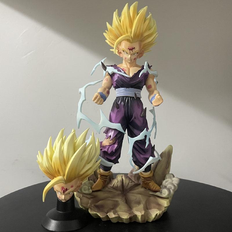 Anime Dragon Ball Z Son Gohan Action Figure Toys with Two Heads 26cm DBZ SSJ 2 Figurine Super Saiyan Model Collection GK Statue