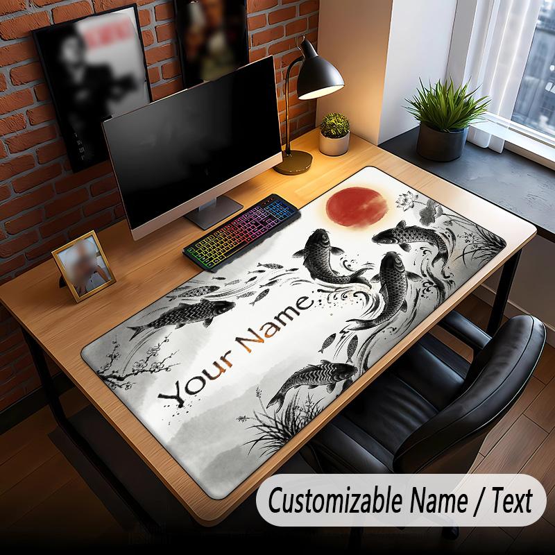 Koi Fish Theme Custom Mouse Pad Personalized With Name Text Customized Desk Mat For Office Home Decor