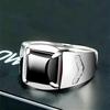 Men's Adjustable Black Agate Square Ring with Black Diamond - Korean Style and Smooth Finish