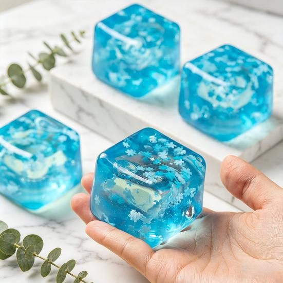 Clear Cube Squeeze Toy with Glitter Snowflake Anxiety Relief Stress Cube Sensory Toy Soft Stretchy Ice Cube Pinch Toy Party Favors