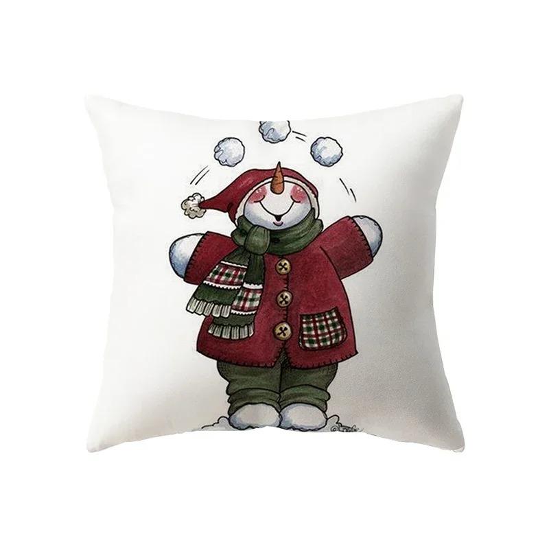 Cute Santa Claus Merry Christmas Printed Pattern Cushion Cover Home Living Room Sofa Decoration Polyester Pillow