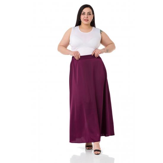 Women's Plus Size Flared Satin Long Black Skirt with Elastic Waist Back
