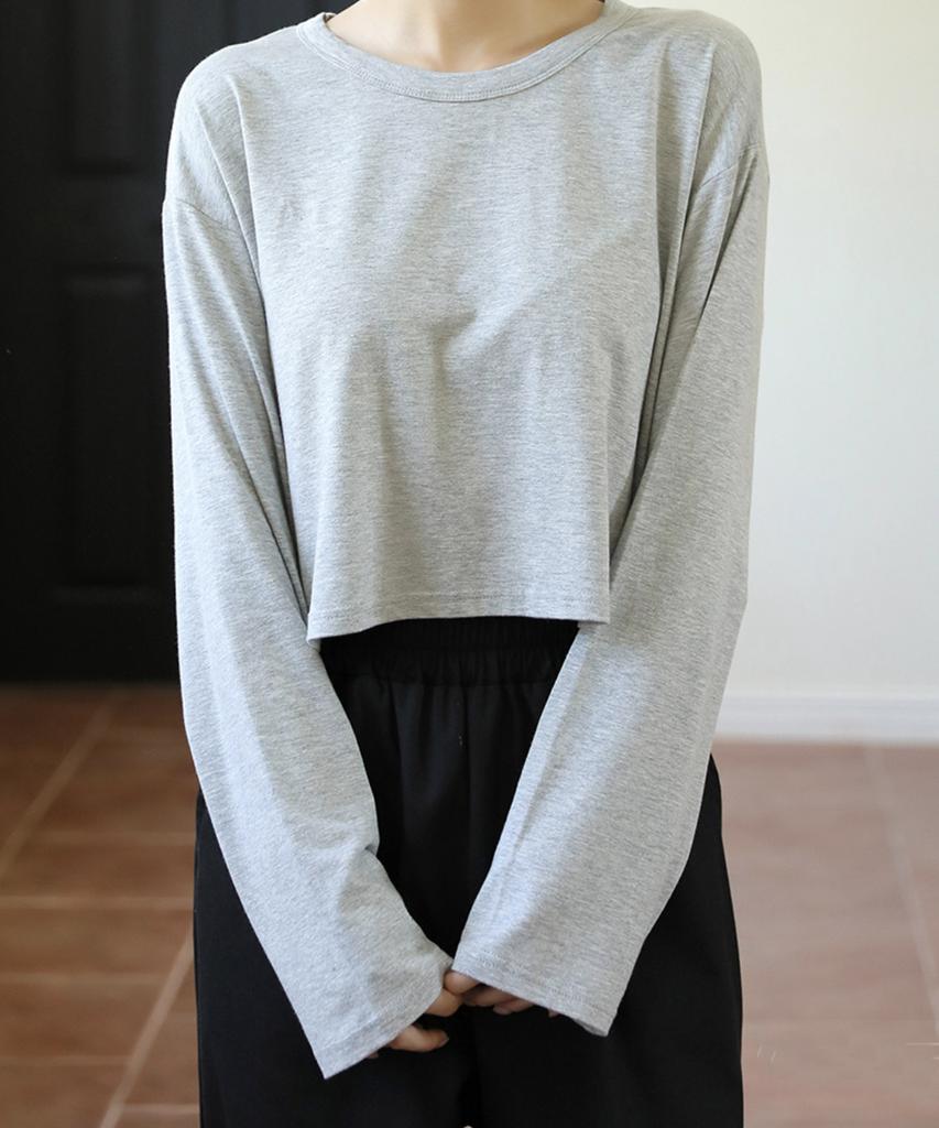 Ppaeppae Modal Spandex Loose Fit Cropped Long Sleeve T-Shirt