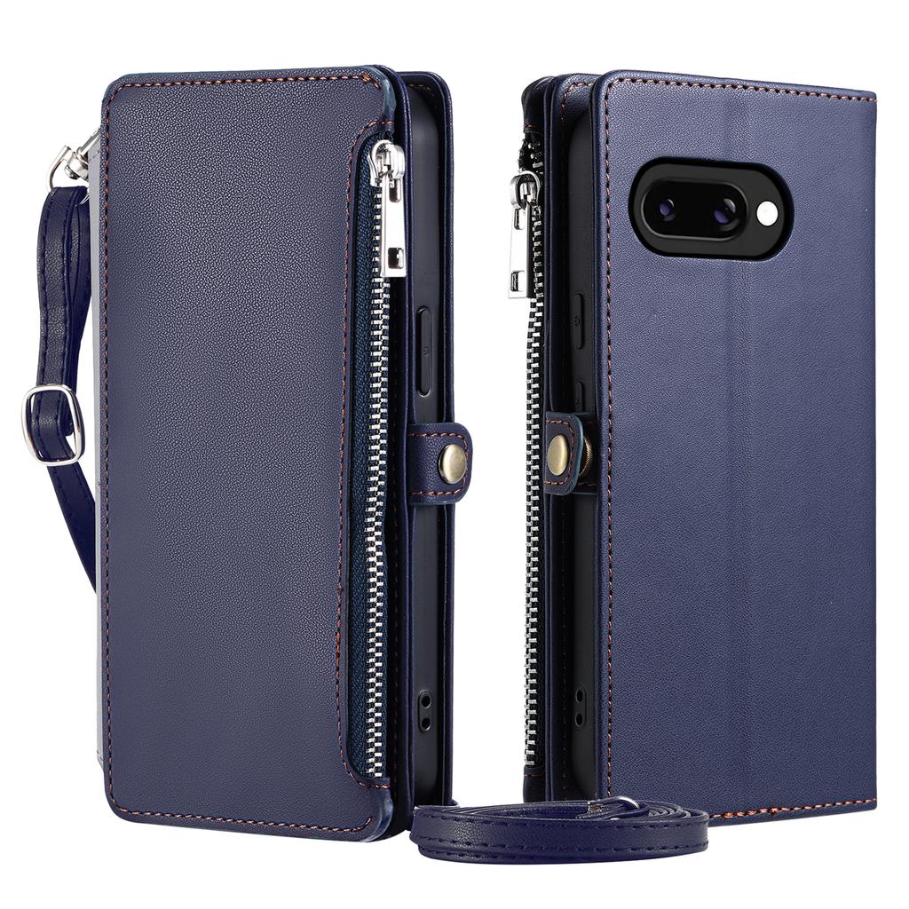 015 Style For Google Pixel 9a Case TPU+PU Leather Wallet Phone Cover with Straps